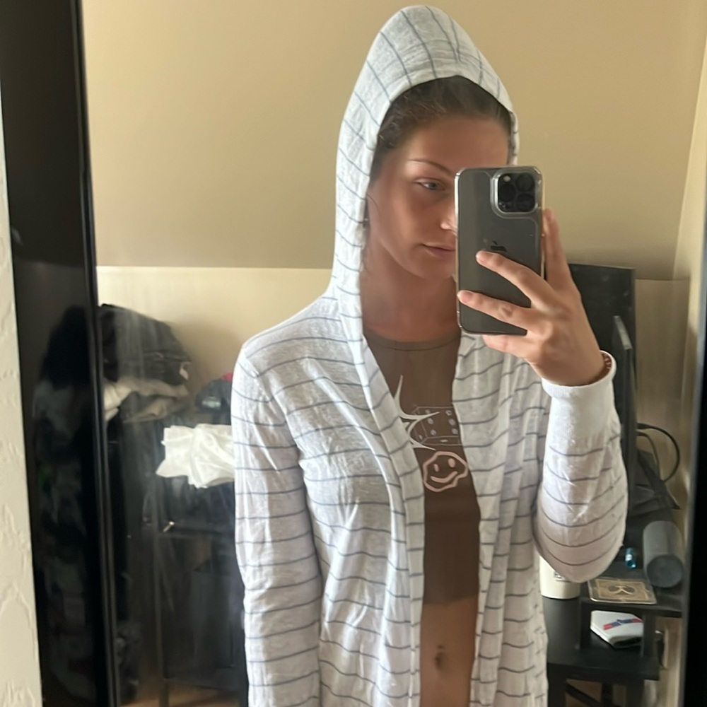 Size S Summer Hooded Cardigan, White & Blue Striped